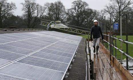 A community-owned solar panel project installed on a cowshed near Balcombe in West Sussex. 