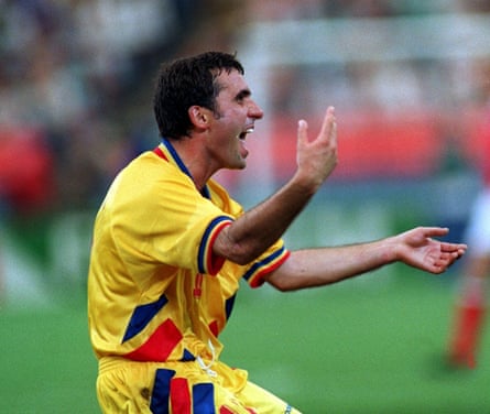 Gheorghe Hagi, one of the stars of USA 94, celebrates his brilliant goal against Switzerland.