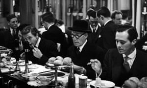 A group of diners at Pimm’s snack bar in the City of London, 1951.