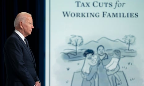 Joe Biden at an event marking the day families will get their first monthly child tax credit relief payments