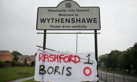 A banner in Wythenshawe, where Marcus Rashford grew up.