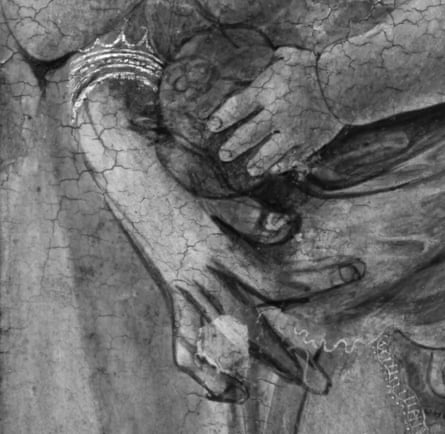 Detail of the hands in the painting