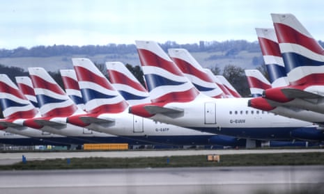 Grounded British Airways planes at Gatwick Airport, as the UK continues in lockdown.