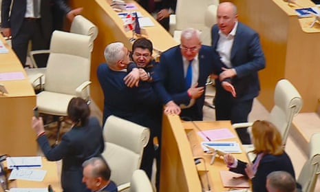 Brawl breaks out in parliament before vote on 'foreign agents' bill