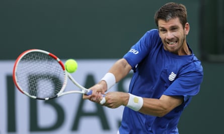 Cameron Norrie on his way to beating Nikoloz Basilashvili in the final at Indian Wells in 2021
