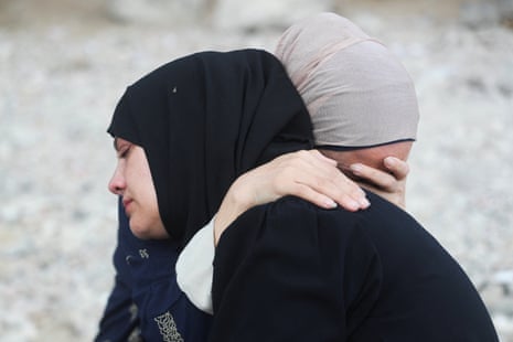 Mourners during the funeral of Palestinians killed in overnight Israeli strikes, according to medics, at al-Shifa hospital in Gaza City on Wednesday.