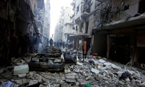 People look for survivors after an airstrike in eastern Aleppo, Syria, 2013.