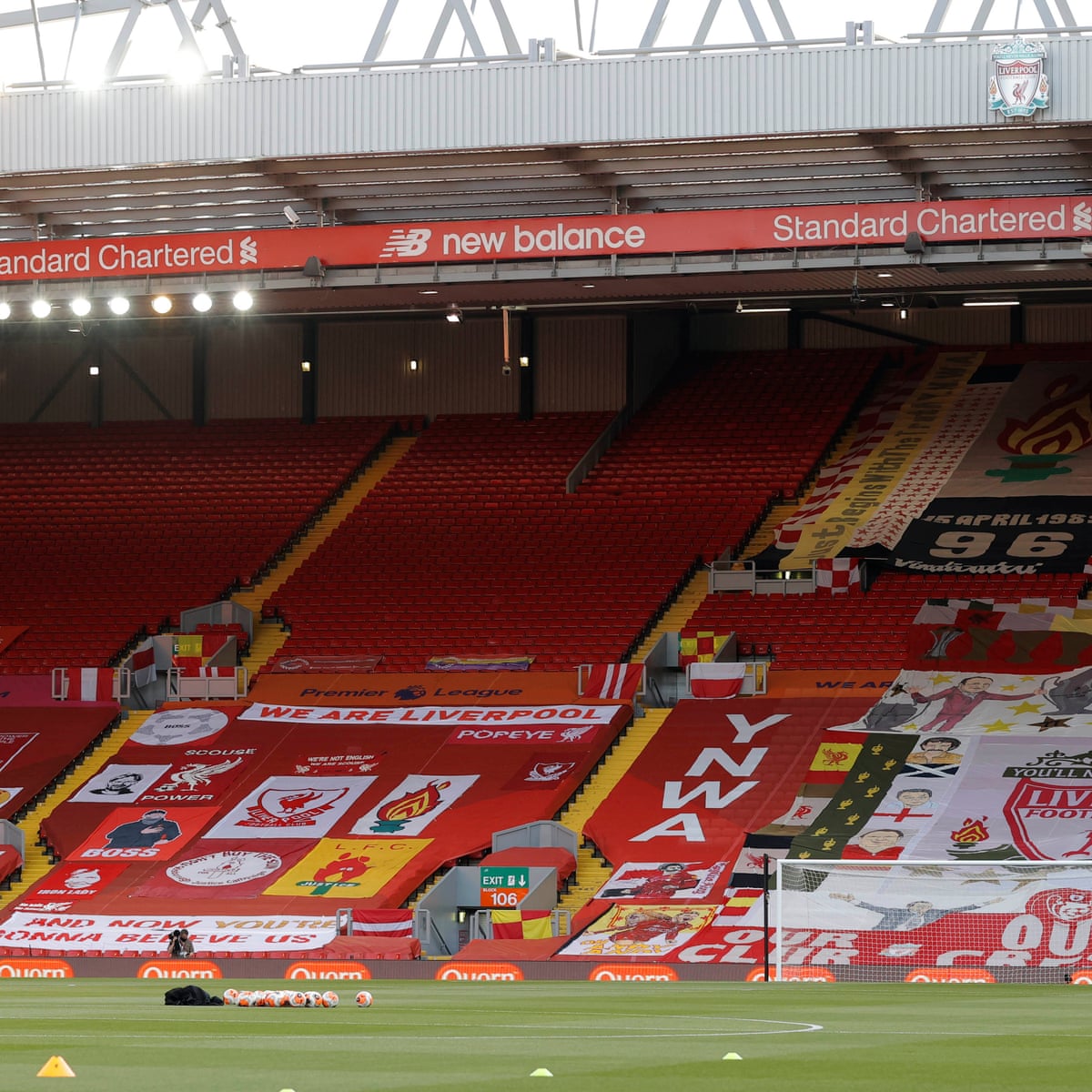Stand And Deliver Liverpool To Lift Premier League Trophy On The Kop Liverpool The Guardian
