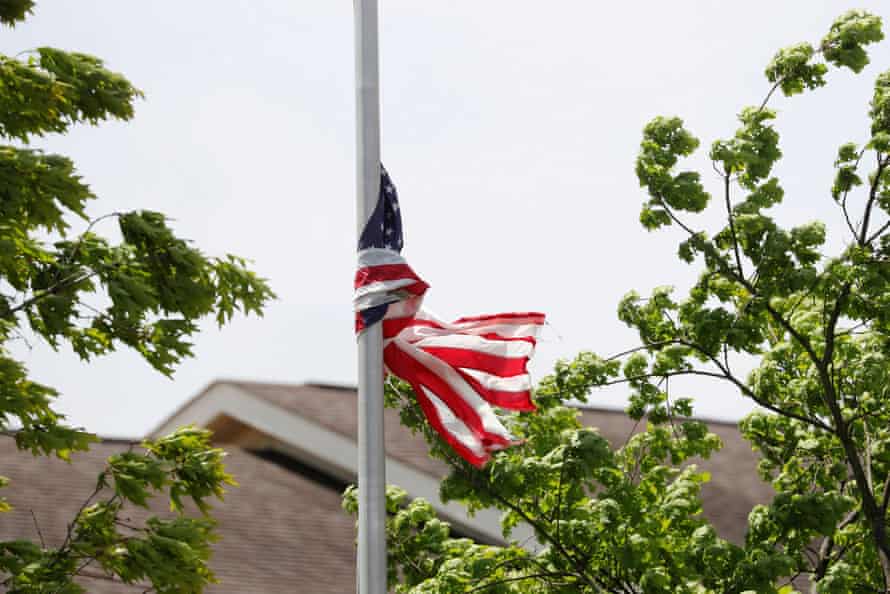 A United States flag at half-mast is wrapped around a flagpole outside of the Hammonton Center for Rehabilitation and Healthcare one of numerous nursing homes to have staffing shortages during the national outbreak of the coronavirus disease (COVID-19) in Hammonton, New Jersey, U.S., May 19, 2020. Picture taken May 19, 2020.