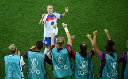 England’s Agnes Beever-Jones celebrates with teammates on the bench.