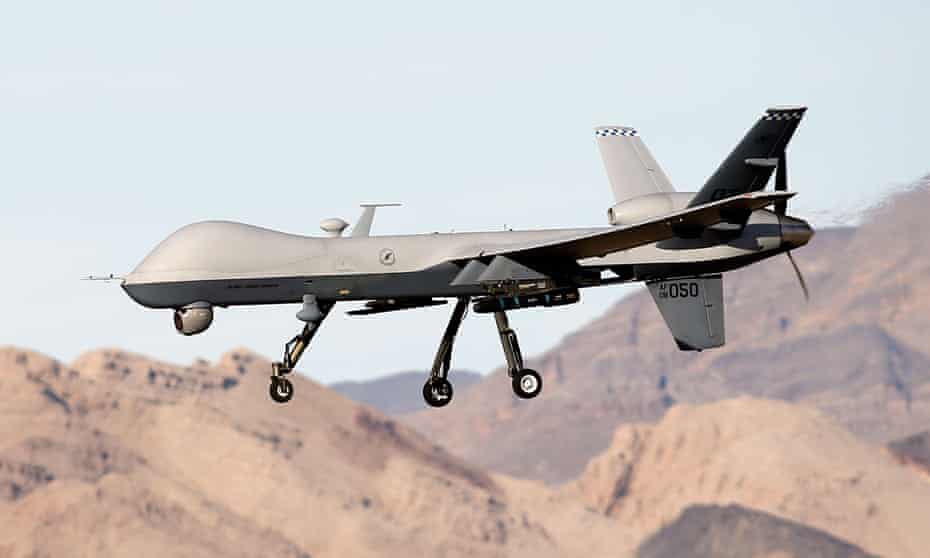An MQ-9 Reaper remotely piloted aircraft during a training mission at Creech airforce base in Indian Springs, Nevada