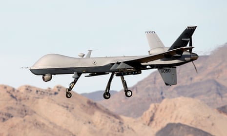 An MQ-9 Reaper remotely piloted aircraft during a training mission at Creech airforce base in Indian Springs, Nevada