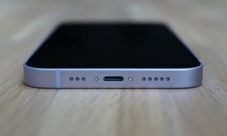 The Lightning port in the bottom of the iPhone 14.