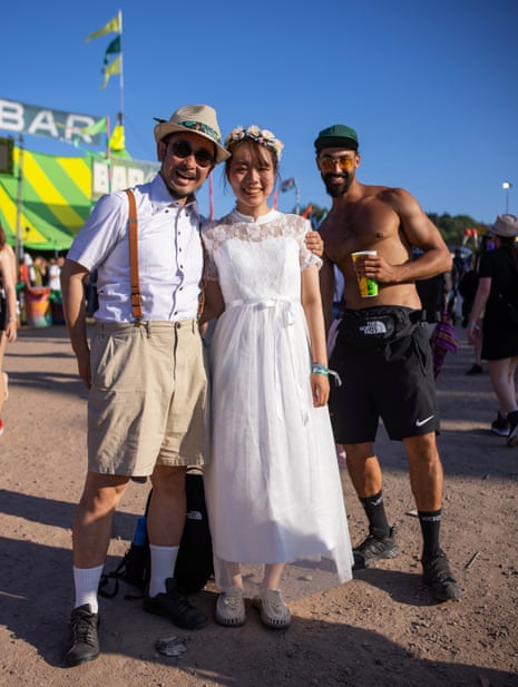 Shin and Hanae from Yokohama, Japan on Thursday afternoon. They got married a month ago and this is their first time at Glastonbury.