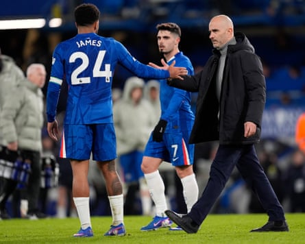 Enzo Maresca and Reece James shake hands after the final whistle of the Premier League match between Chelsea and Bournemouth