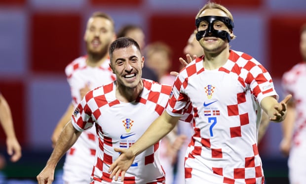 Lovro Majer celebrates after putting Croatia back in front against Denmark.