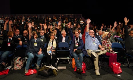 Delegates vote on day two of the Labour party conference in Liverpool.