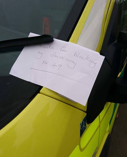 A note left on an ambulance in the West Midlands