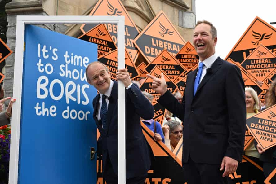 Ed Davey (left) and with the new Lib Dem MP for Tiverton and Honiton, Richard Foord