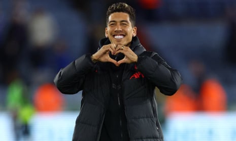 Liverpool's Roberto Firmino celebrates after the victory over Leicester City.