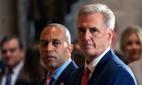 Republican speaker of the House, Kevin McCarthy, and Hakeem Jeffries, the Democratic minority leader, at the Capitol on Wednesday.