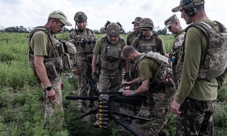 Ukrainian soldiers take part in a military training in Donetsk oblast.