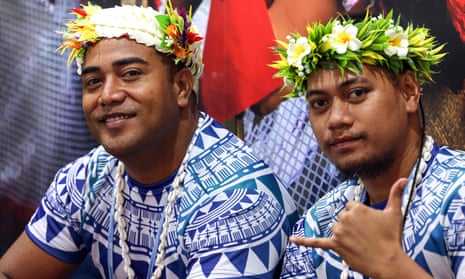 Attendees from Tuvalu pose for a photo during the COP27 climate conference at the Sharm el-Sheikh International Convention Centre, in Egypt’s Red Sea resort city of the same name, on November 9, 2022.