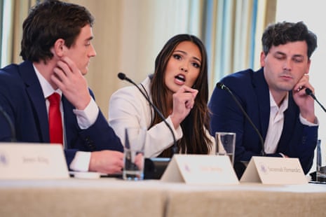 Savanah Hernandez, a rightwing influencer, urged Donald Trump and senior officials to crack down on leftwing protesters during a White House roundtable on 8 October 2025.