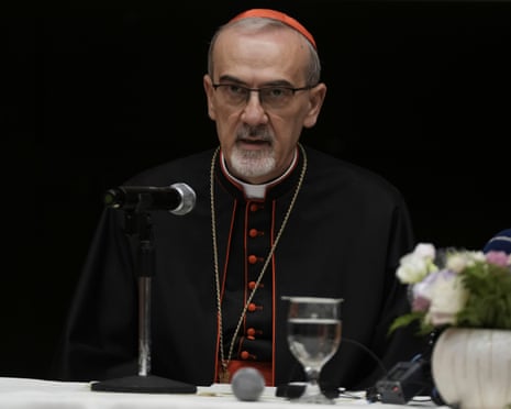 Latin Patriarch Cardinal Pierbattista Pizzaballa speaks during a joint press conference with the Greek Orthodox Patriarch Theophilos III, not pictured, after their visit to the Gaza Strip, in Jerusalem, on Tuesday, 22 July 2025.