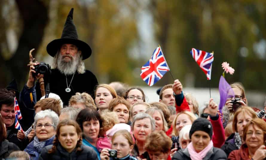 The Wizard of New Zealand watches with other members of the crowd as Britain’s Prince William and his wife Catherine, the Duchess of Cambridge, play cricket in Christchurch in 2014.
