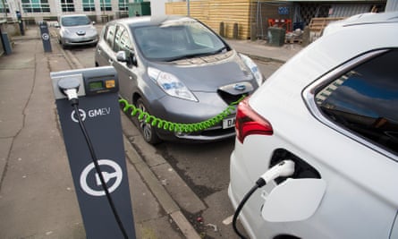 Charging electric cars on a street, Salford