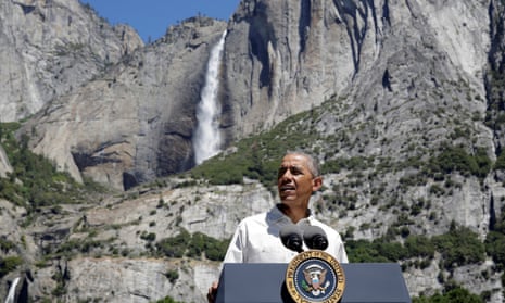 Barack Obama speaks about the National Park Service at Yosemite national park in California.