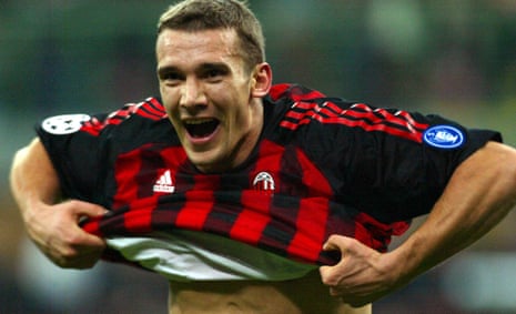 Andriy Shevchenko scores for Milan in the Champions League in the 2002-03 season.