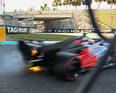 Gabriel Bortoleto's Audi car emits flames during Q1.