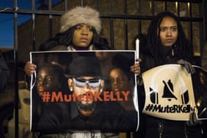 #MuteRKelly supporters protesting outside his studio earlier this month.
