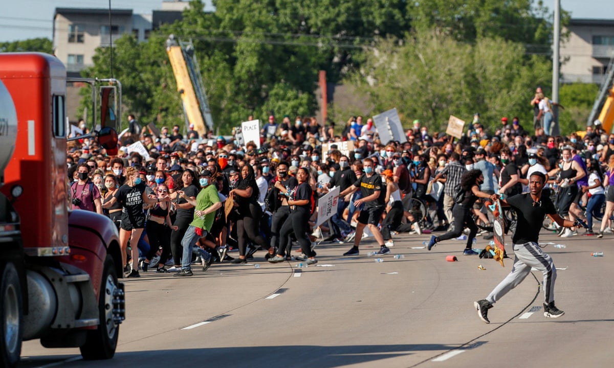 Truck Drives Through Crowd Of Protesters On Minneapolis Bridge Us News The Guardian