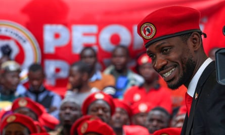 Bobi Wine gives a news conference in class=