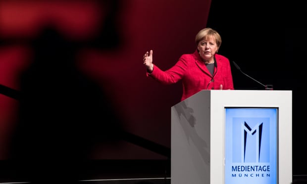 Angela Merkel at the media conference in Munich on Tuesday.
