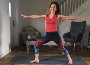 Jane doing yoga at home