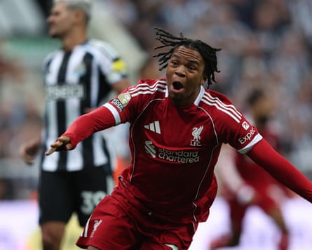 Substitute Rio Ngumoha runs with arms outstretched in celebration