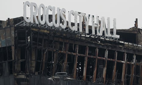 The burnt outside of Crocus City Hall in Moscow