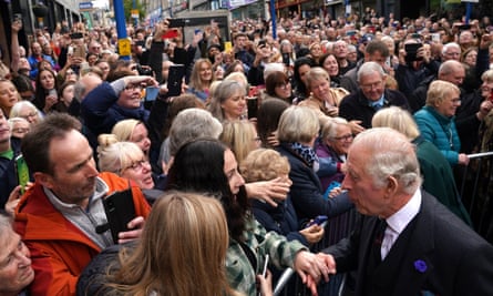 King Charles meets the nationalist connected a walkabout successful Dunfermline, Fife.