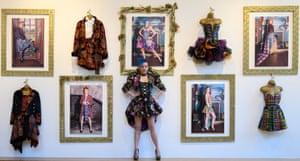 A model poses in one of the artist's designs, others of which appear in five photographs and on four mannequins at exhibition in Edinburgh that explores the role of tartan in Scottish traditional dance