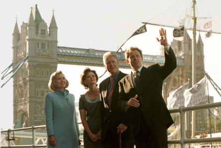 Hillary Clinton, Cherie Blair, Bill Clinton and Tony Blair enjoy a day of sightseeing in London in 1997.