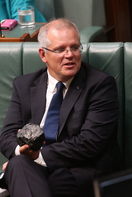 Scott Morrison with lump of coal in parliament