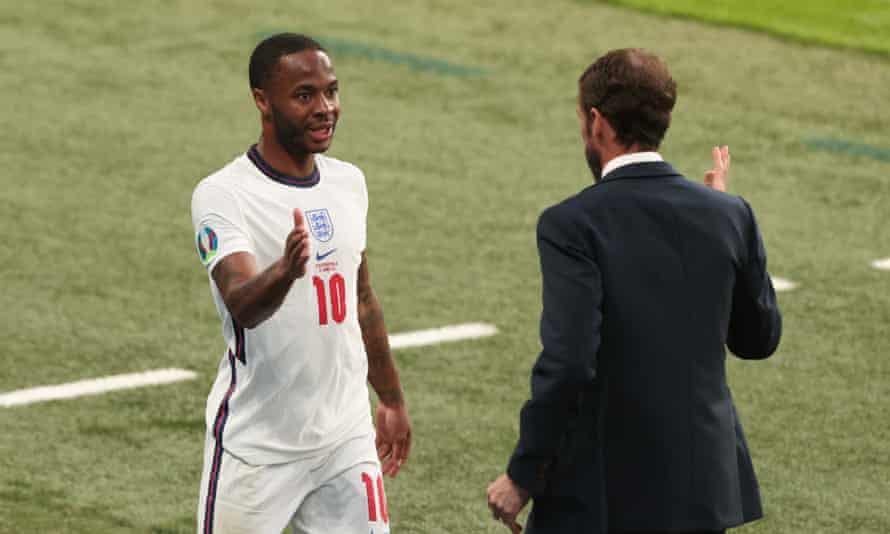 Raheem Sterling with Gareth Southgate during the group win against the Czech Republic