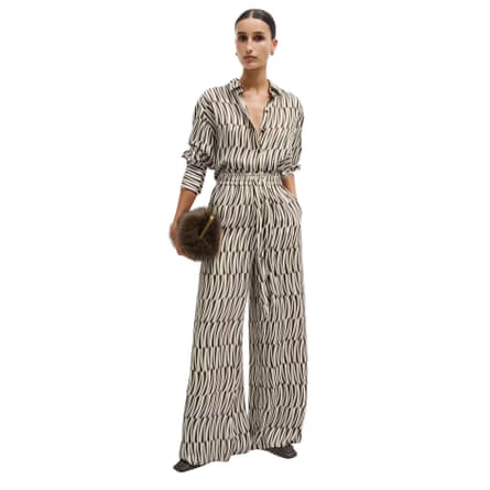 ME+EM Silk Linear Keys Print Oversized Shirt + Wide-Leg Trouser Co-ord