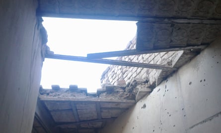 A ceiling damaged in the drone attack in 2009.