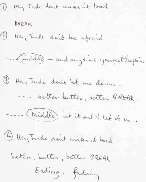 McCartney's handwritten lyrics for Hey Jude.