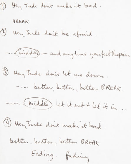 McCartney’s handwritten lyrics for Hey Jude.